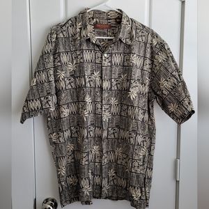 Tori Richard Mens Tan Black Floral Short Sleeve Button Down Size Large